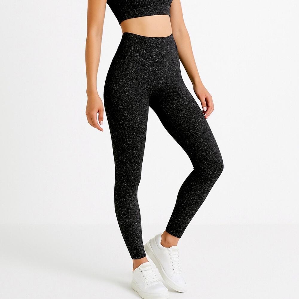 Victoria’s Secret PINK Black Shimmer Glitter Velour Sparkle Leggings Medium NWT